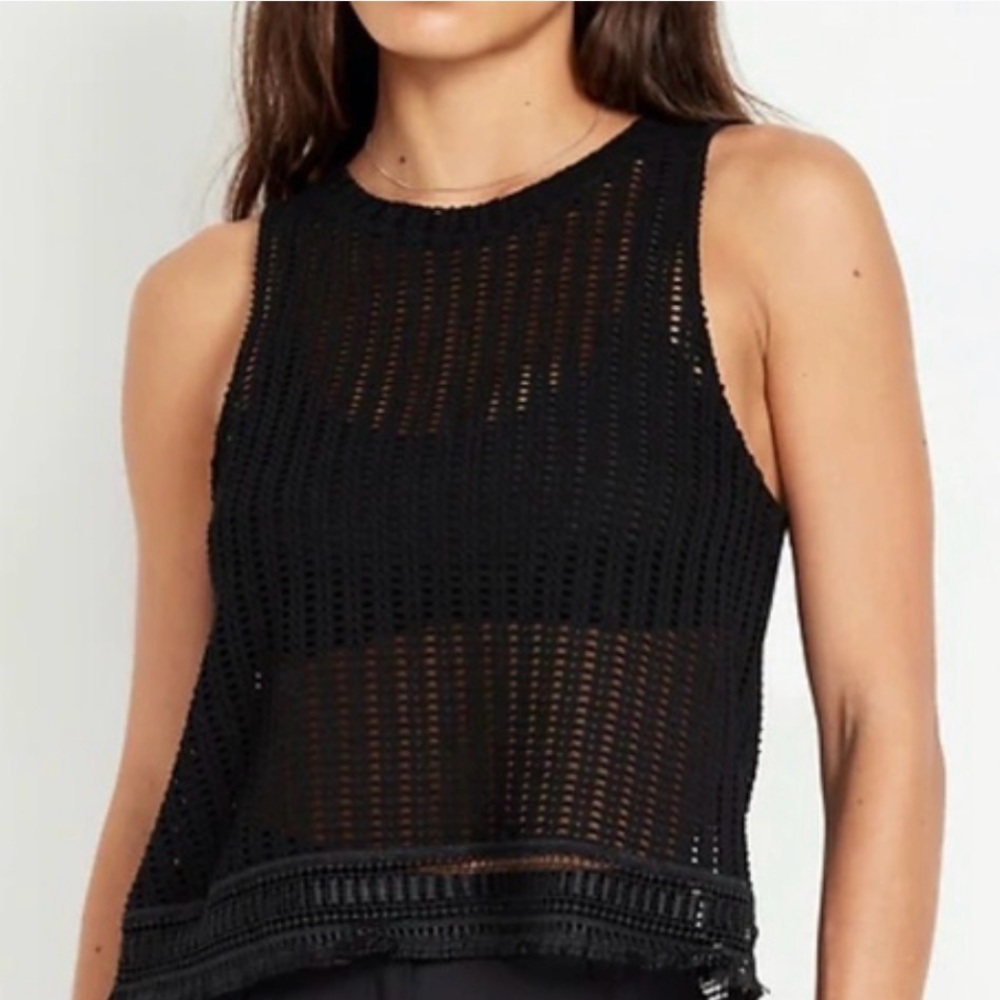 Black Sleeveless Crochet Top